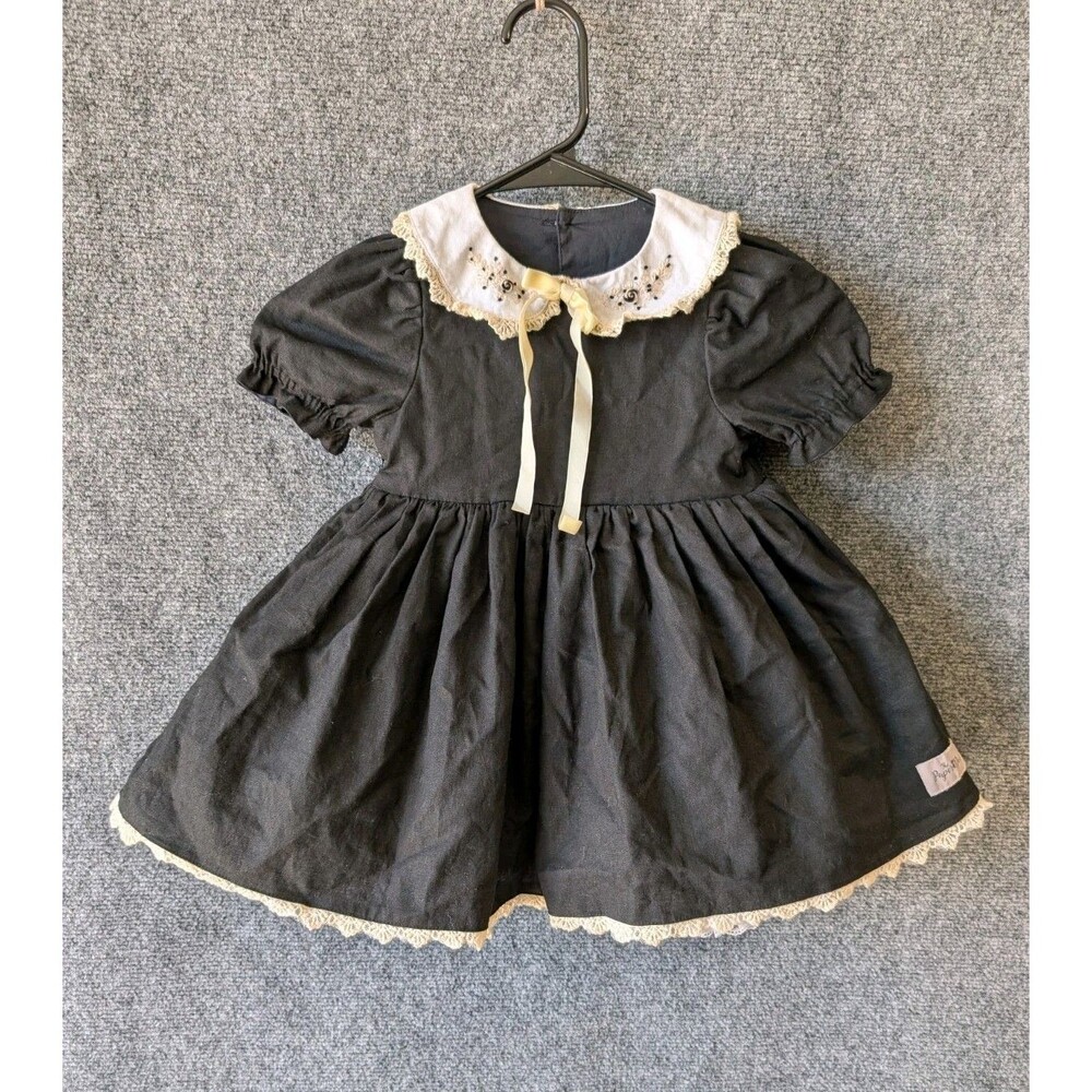 The Paper Doll Black Linen Dress 4 Toddler Dark Coquette Victorian Cottagecore
